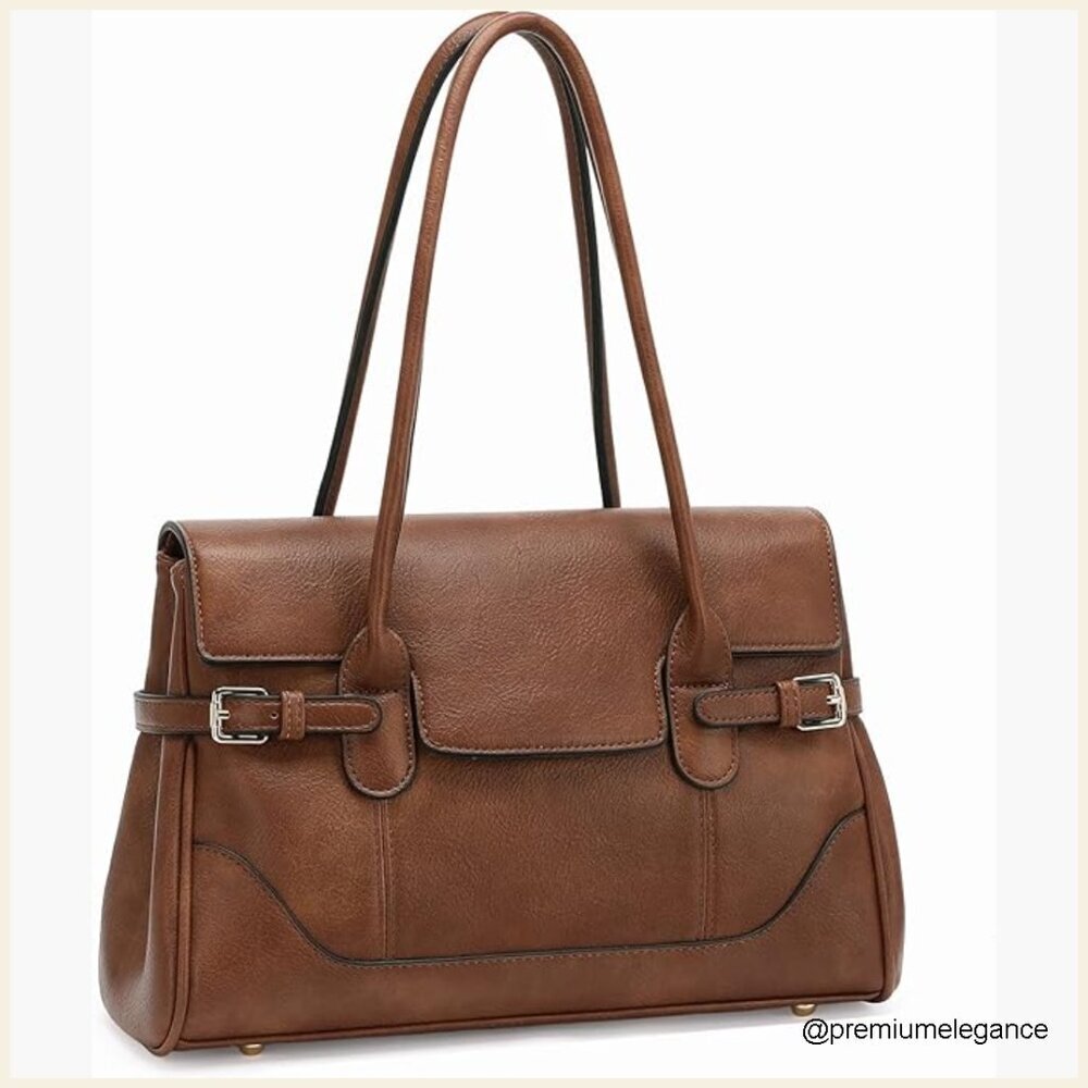Medium Vegan Leather Tote Bag with Multiple Compartments and Adjustable